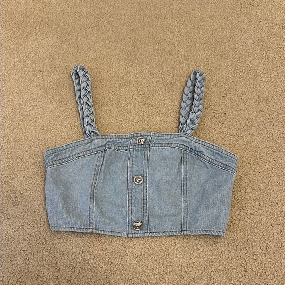 Alicia Mohr Denim Crop Top with Braided Straps